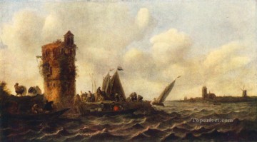 Boat Painting - A View on the Maas near Dordrecht boat seascape Jan van Goyen